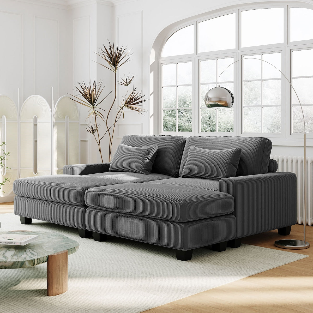 90'' Square Arm Sofa with Removable Back Cushions and 2 pillows, Couch for Living Room, Office, Apartment