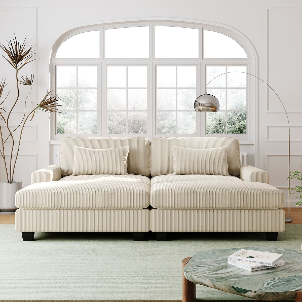 90'' Square Arm Sofa with Removable Back Cushions and 2 pillows, Couch for Living Room, Office, Apartment