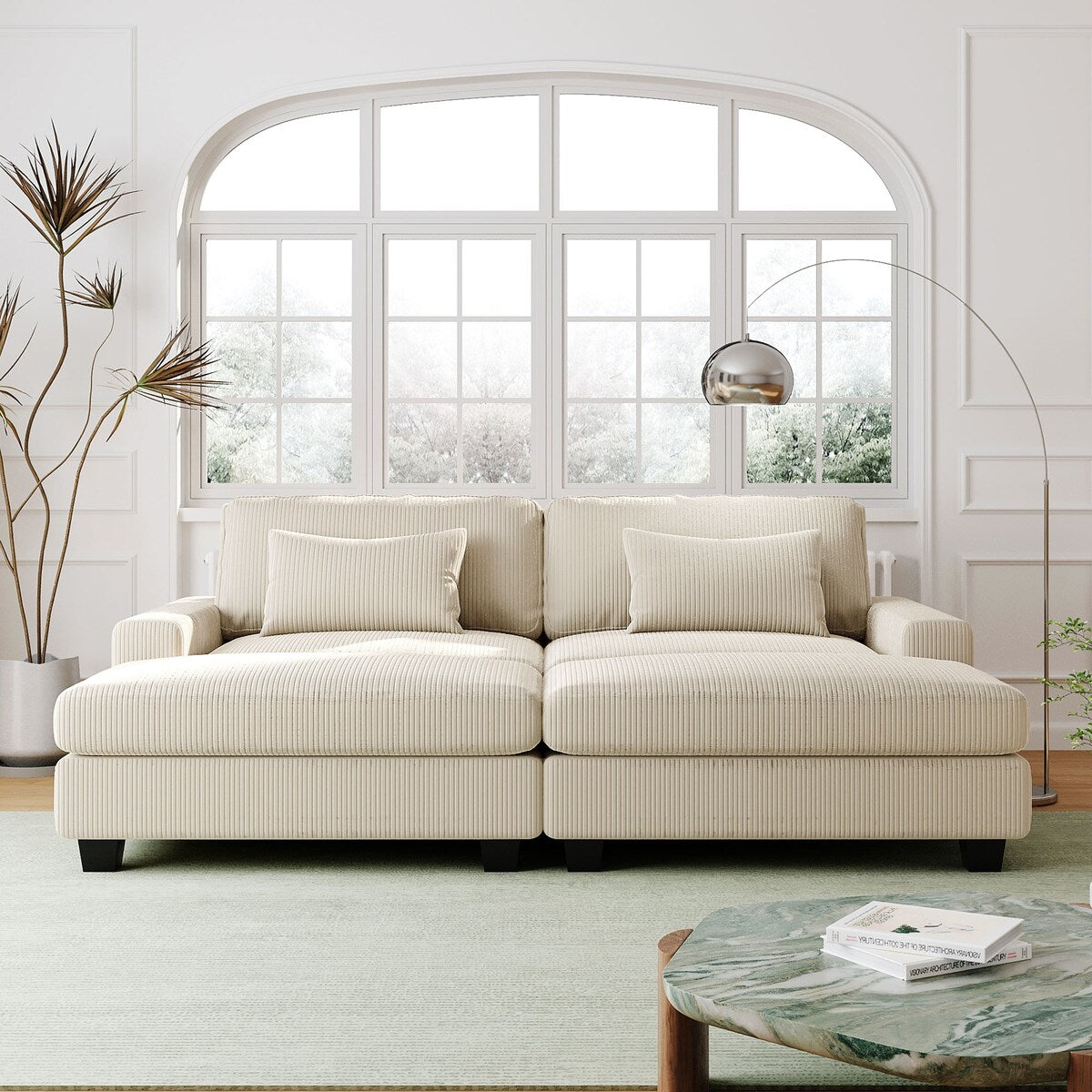 90'' Square Arm Sofa with Removable Back Cushions and 2 pillows, Couch for Living Room, Office, Apartment
