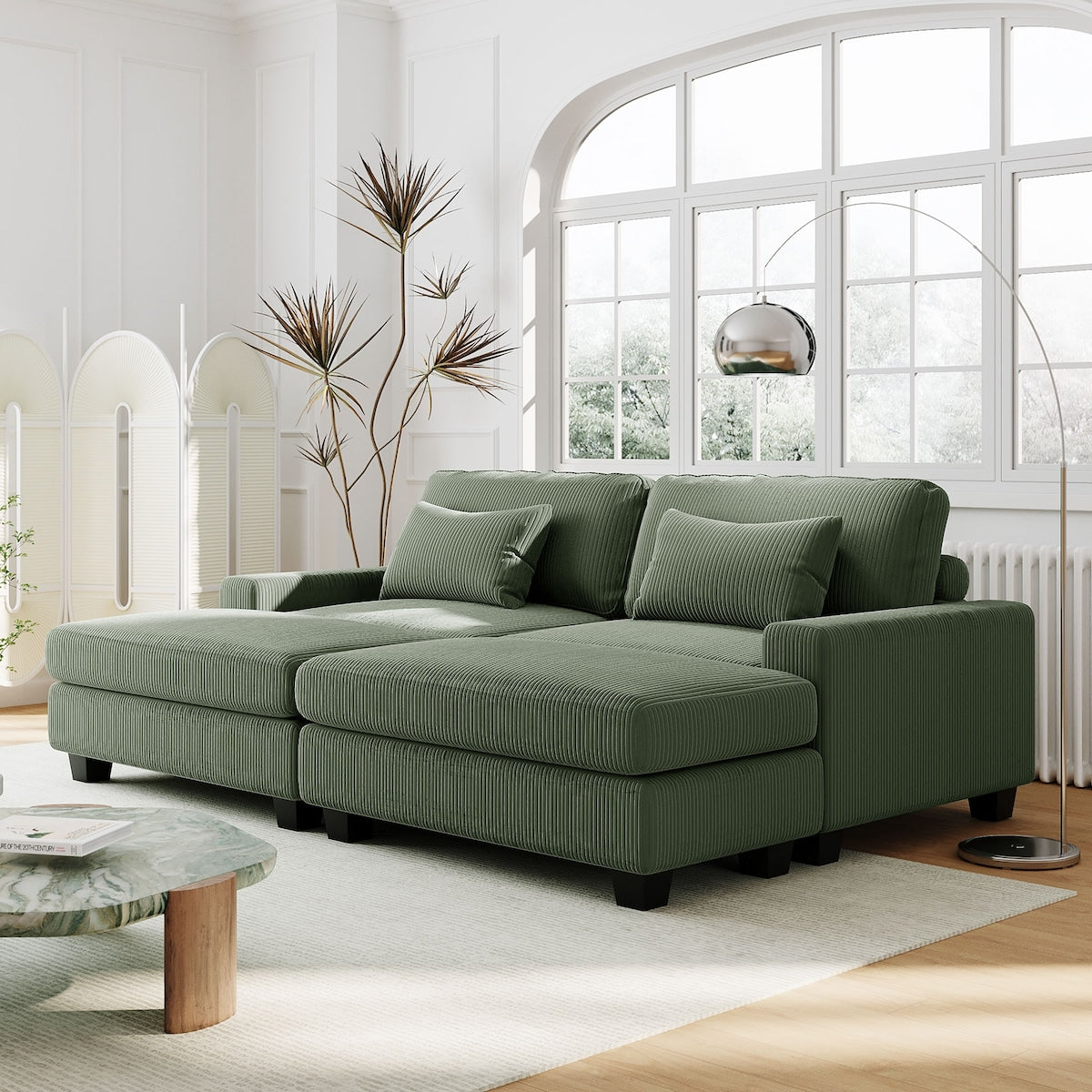 90'' Square Arm Sofa with Removable Back Cushions and 2 pillows, Couch for Living Room, Office, Apartment