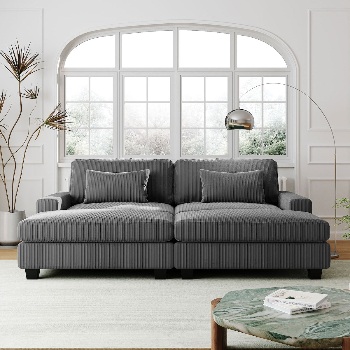 90'' Square Arm Sofa with Removable Back Cushions and 2 pillows, Couch for Living Room, Office, Apartment