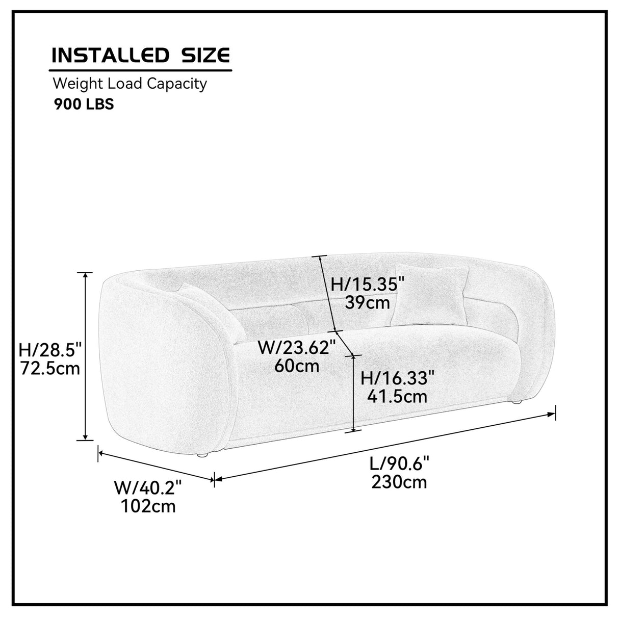 Modern Contemporary 91" Upholstered Curved Sofa With 2 Pillows for Living Room
