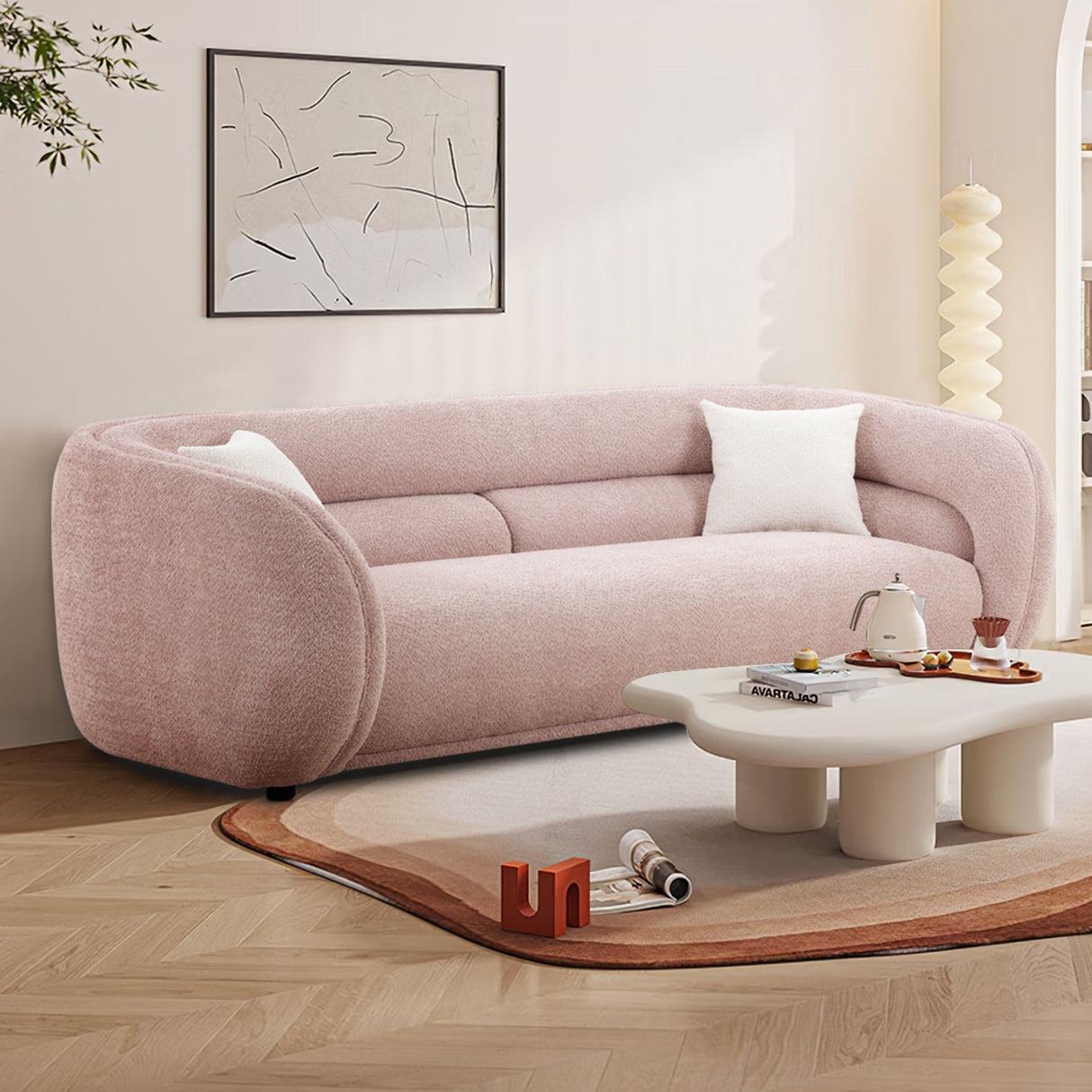 Modern Contemporary 91" Upholstered Curved Sofa With 2 Pillows for Living Room