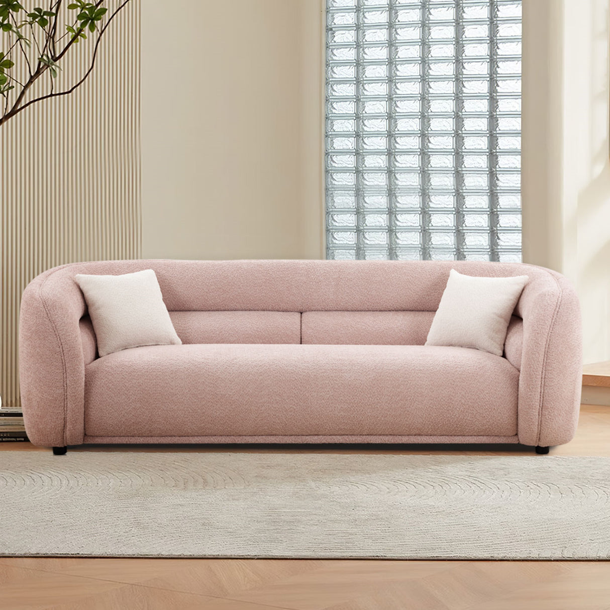 Modern Contemporary 91" Upholstered Curved Sofa With 2 Pillows for Living Room
