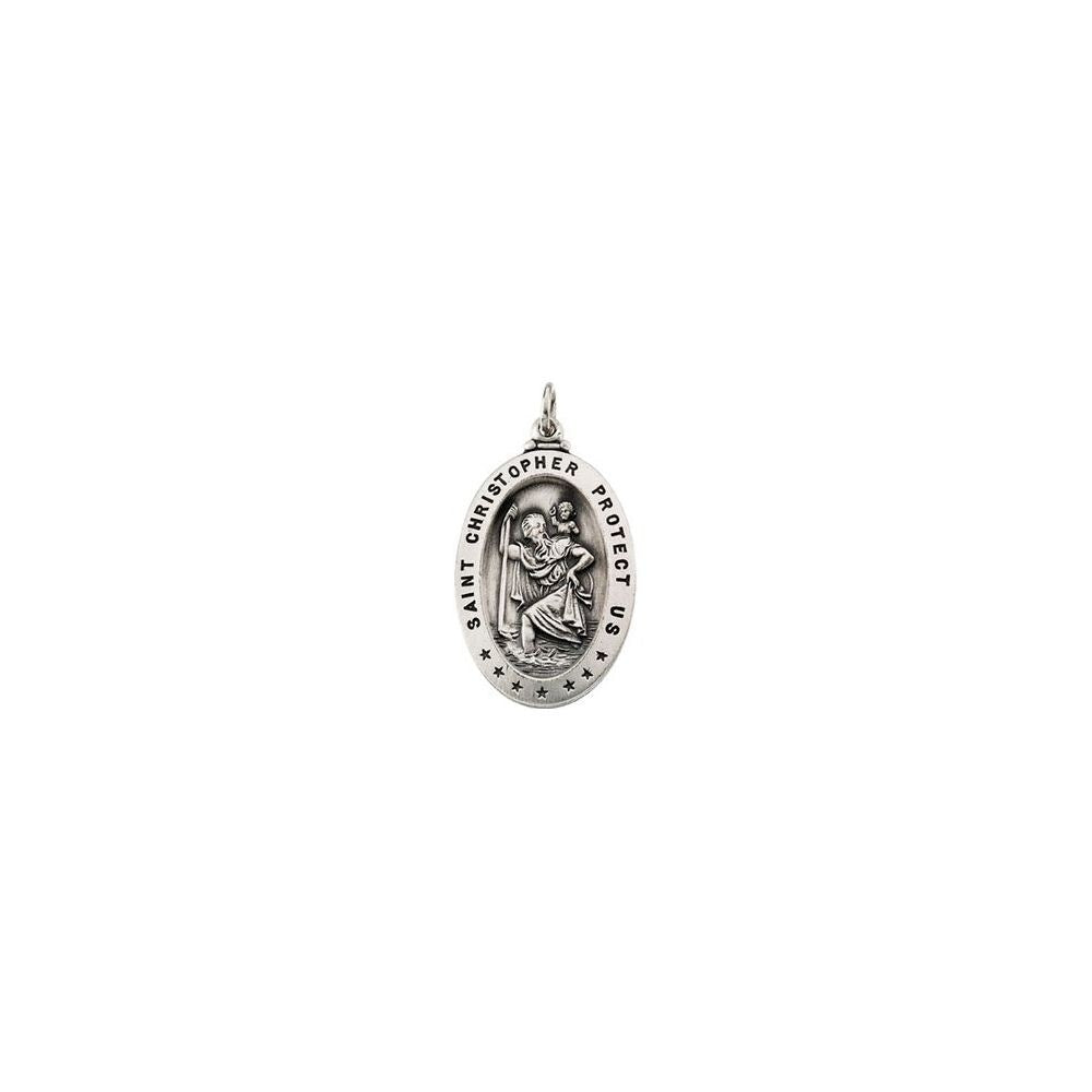 925 Sterling Silver 29x20mm St. Christopher Medal Pendant