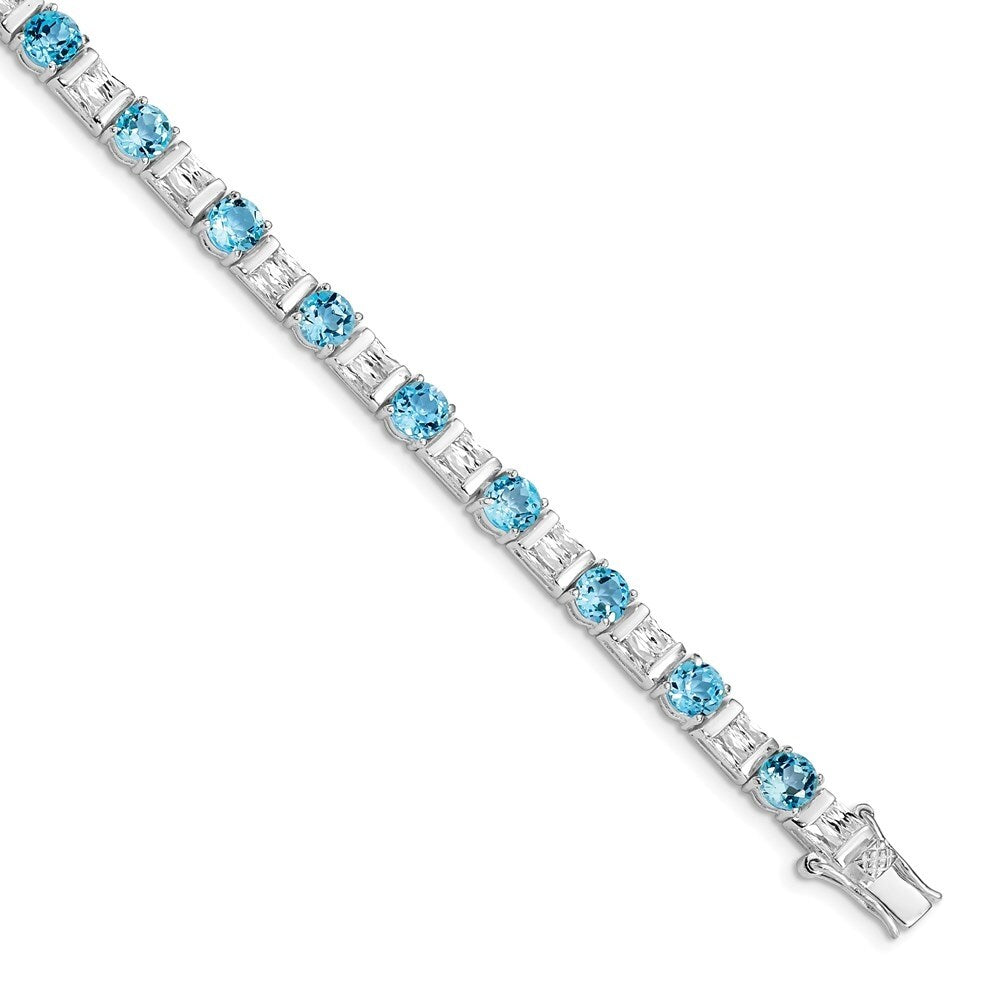 925 Sterling Silver BlueTopaz and Cubic Zirconia Bracelet, 8"