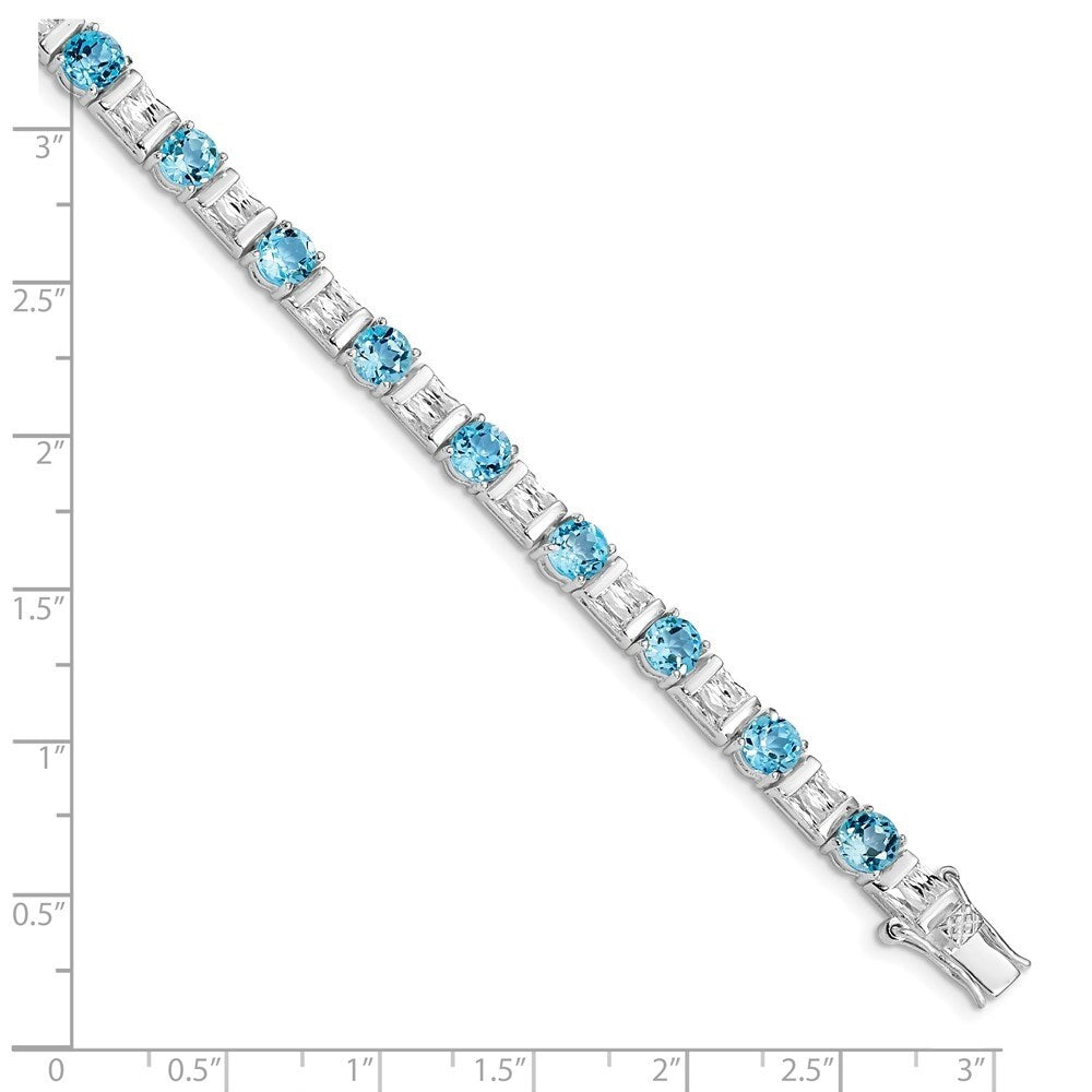 925 Sterling Silver BlueTopaz and Cubic Zirconia Bracelet, 8"
