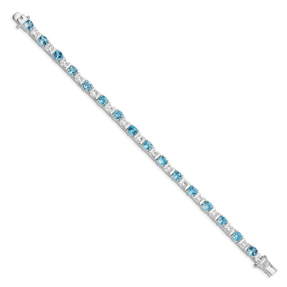 925 Sterling Silver BlueTopaz and Cubic Zirconia Bracelet, 8"