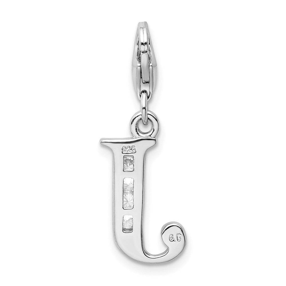 925 Sterling Silver CZ Letter J Lobster Clasp Pendant