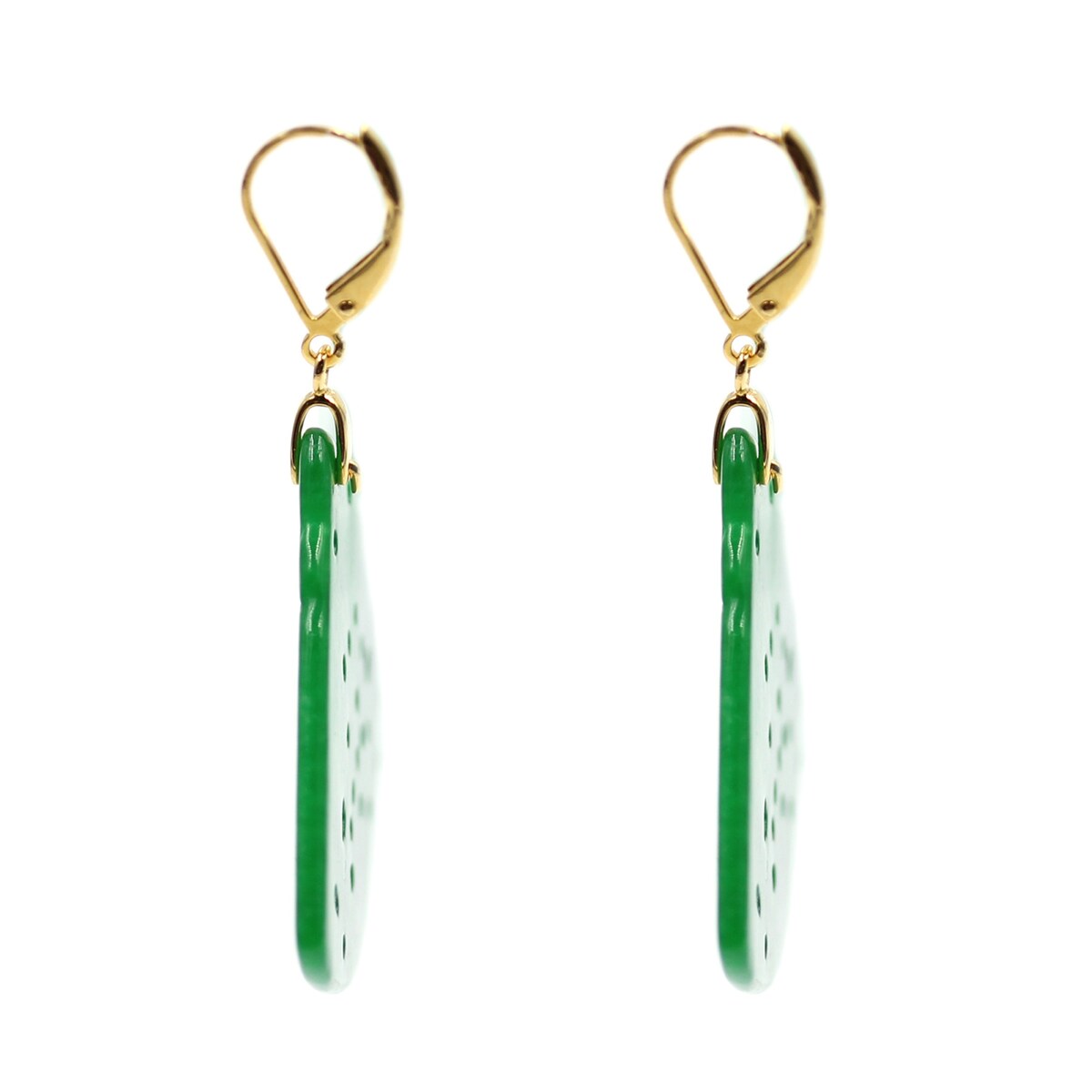 Yellow Gold Over Sterling Silver Dyed Green Jade Dangle Earrings
