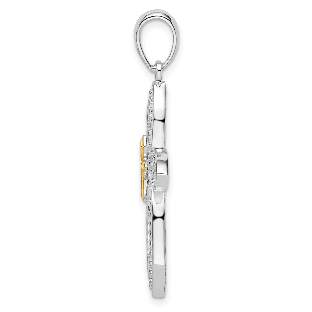 925 Sterling Silver Filigree Cross w/14k Two-Tone Accent Pendant (L-29.15mm, W-21.9mm)