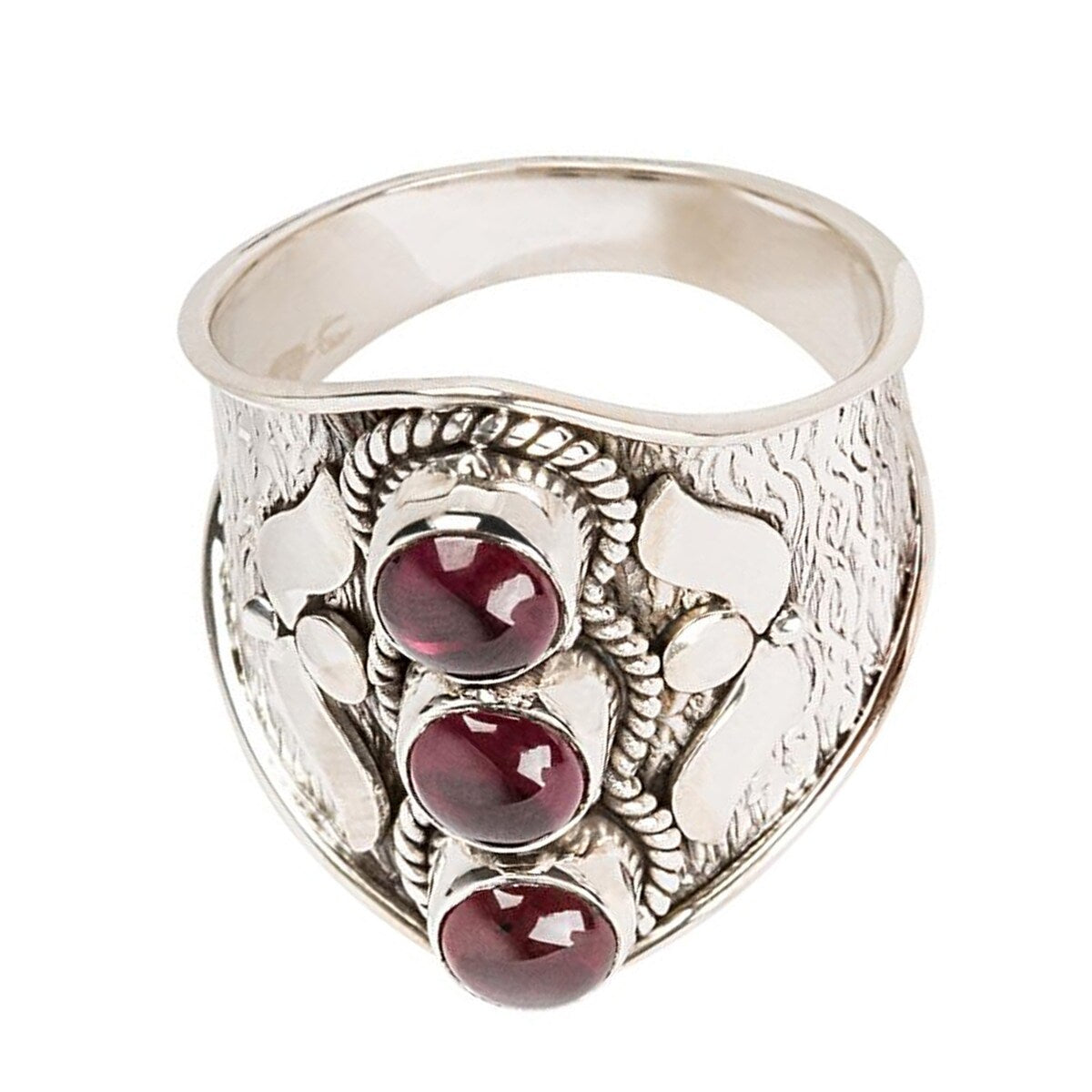 925 Sterling Silver Red Garnet 3-Stone Ring