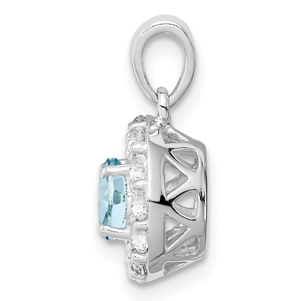 925 Sterling Silver Rhodium Plated White Topaz Aquamarine Pendant