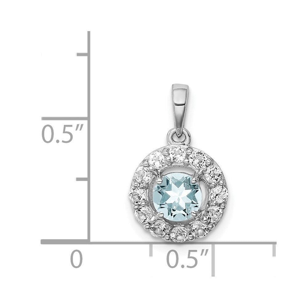 925 Sterling Silver Rhodium Plated White Topaz Aquamarine Pendant