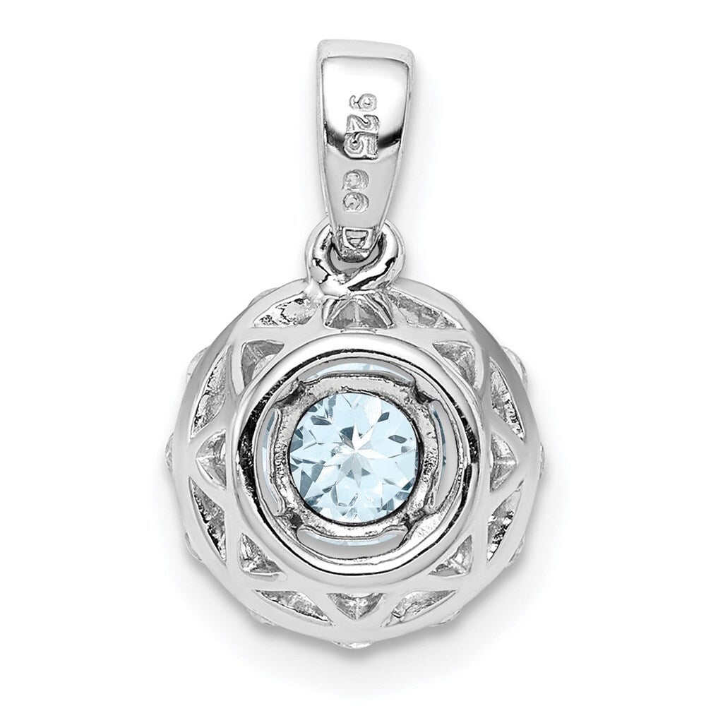 925 Sterling Silver Rhodium Plated White Topaz Aquamarine Pendant