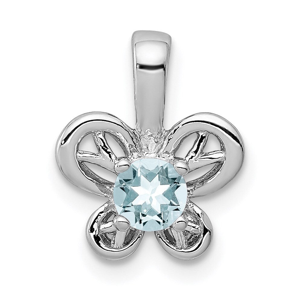 925 Sterling Silver Rhodium-plated Aquamarine Pendant