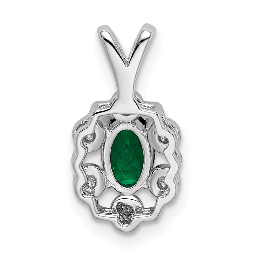 925 Sterling Silver Rhodium-plated Created Emerald Diam. Pendant