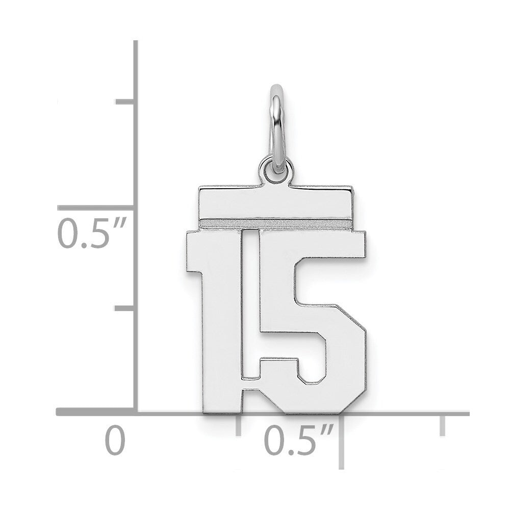 925 Sterling Silver Small Polished Number 15 Pendant