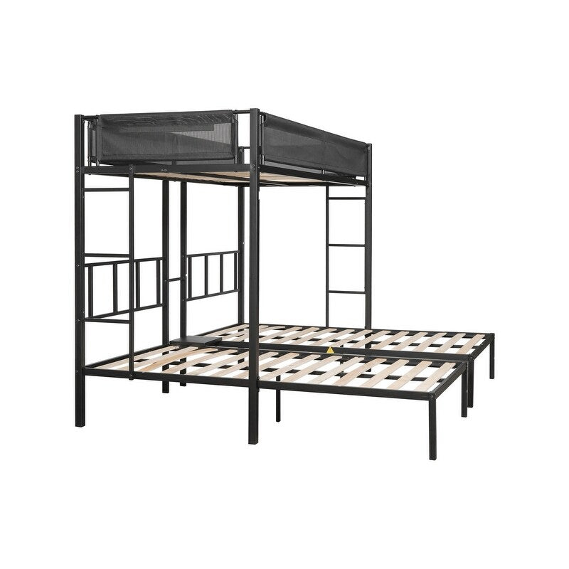 92" Metal Triple Bunk Bed 2 Side Ladders