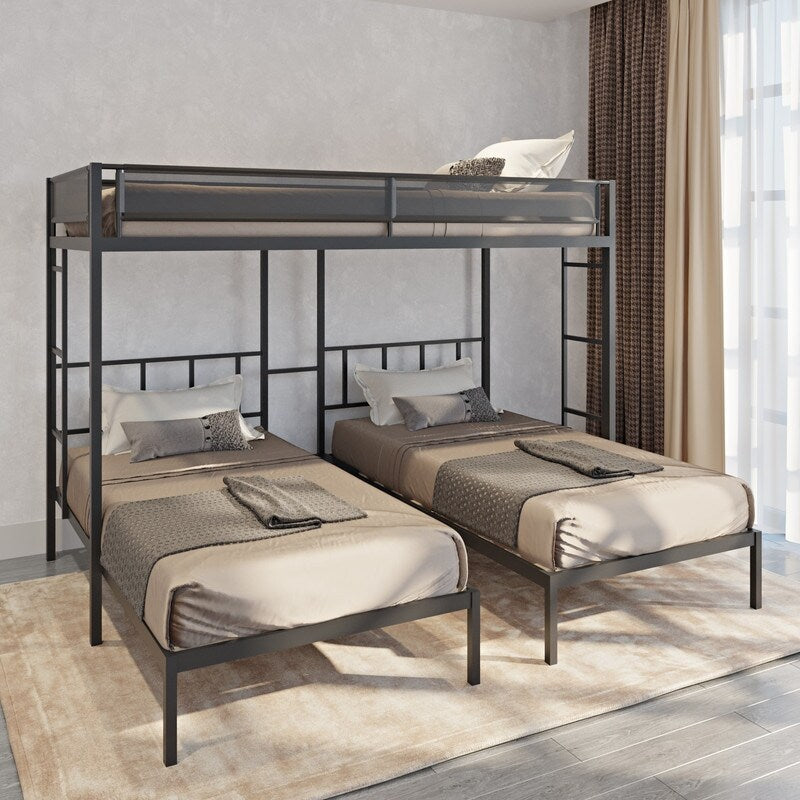 92" Metal Triple Bunk Bed 2 Side Ladders