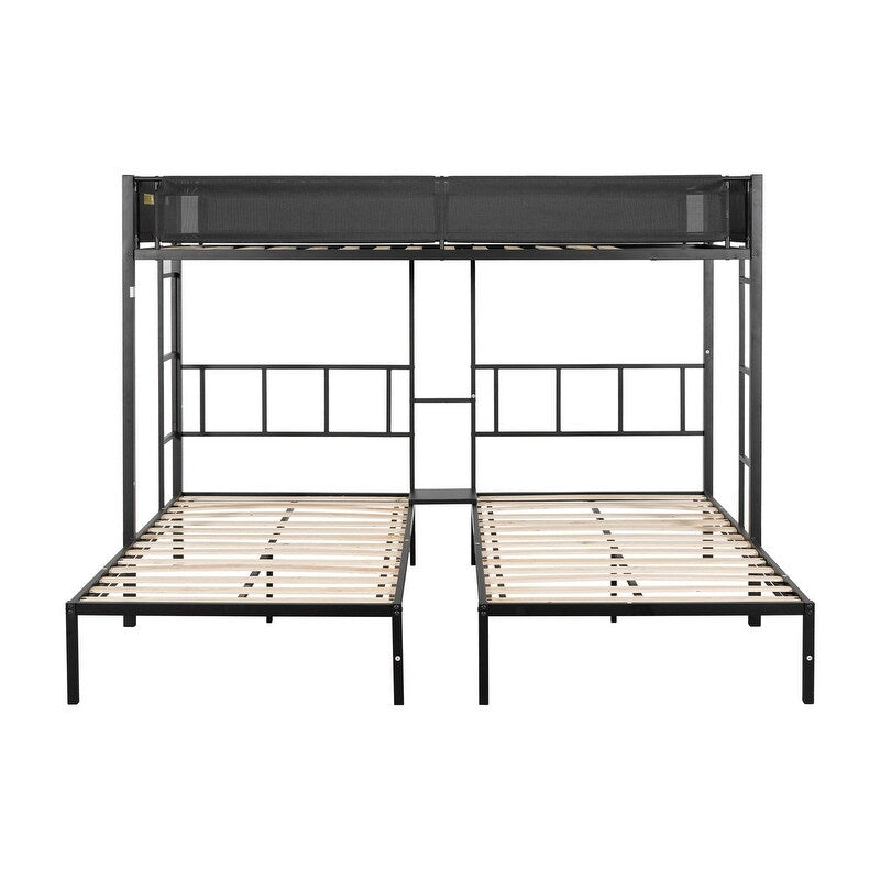 92" Metal Triple Bunk Bed 2 Side Ladders