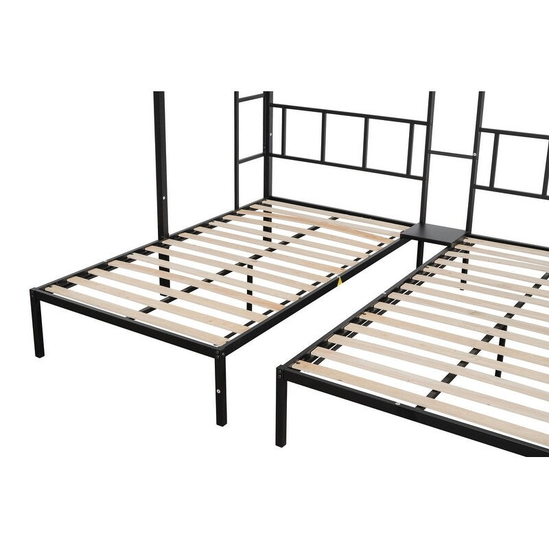 92" Metal Triple Bunk Bed 2 Side Ladders