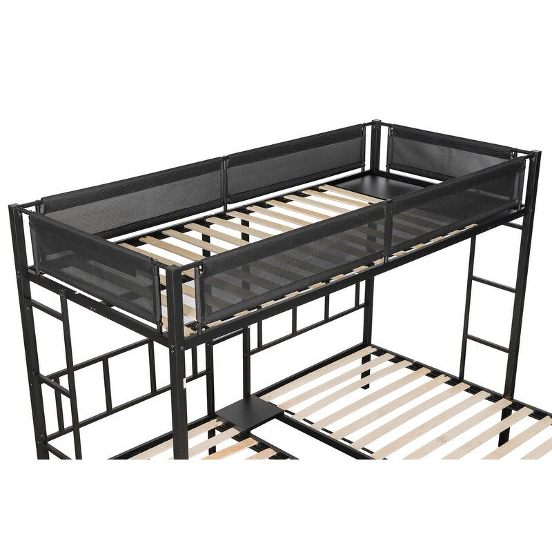 92" Metal Triple Bunk Bed 2 Side Ladders