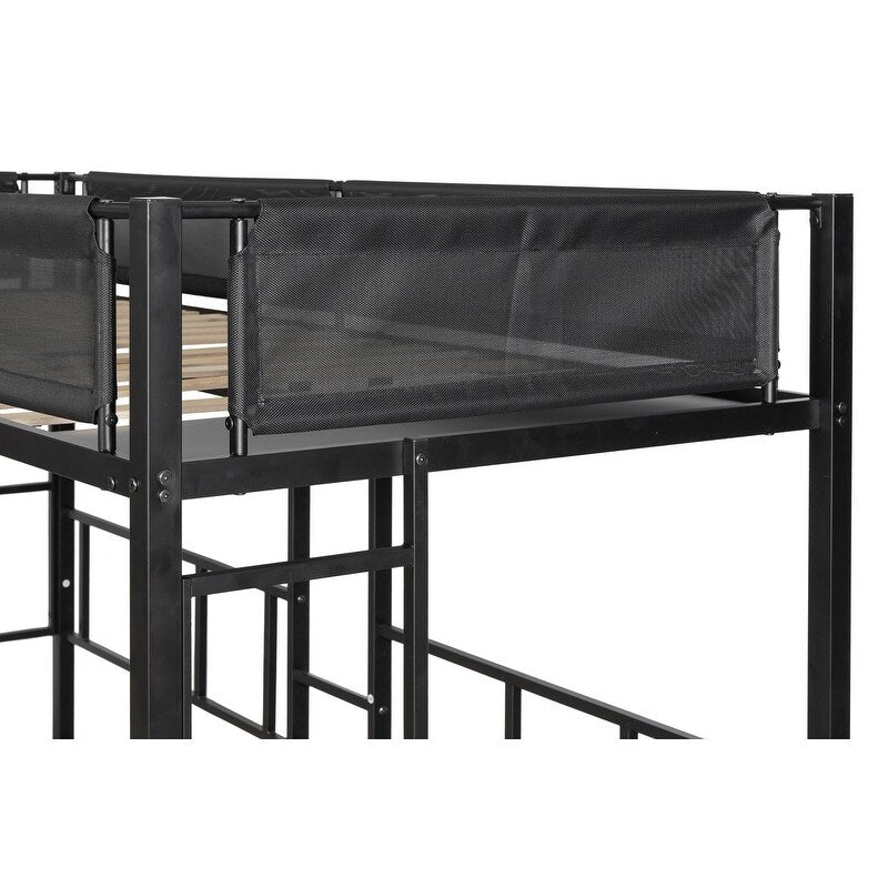 92" Metal Triple Bunk Bed 2 Side Ladders