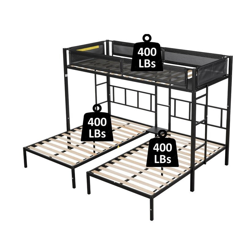 92" Metal Triple Bunk Bed 2 Side Ladders
