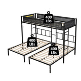 92" Metal Triple Bunk Bed 2 Side Ladders