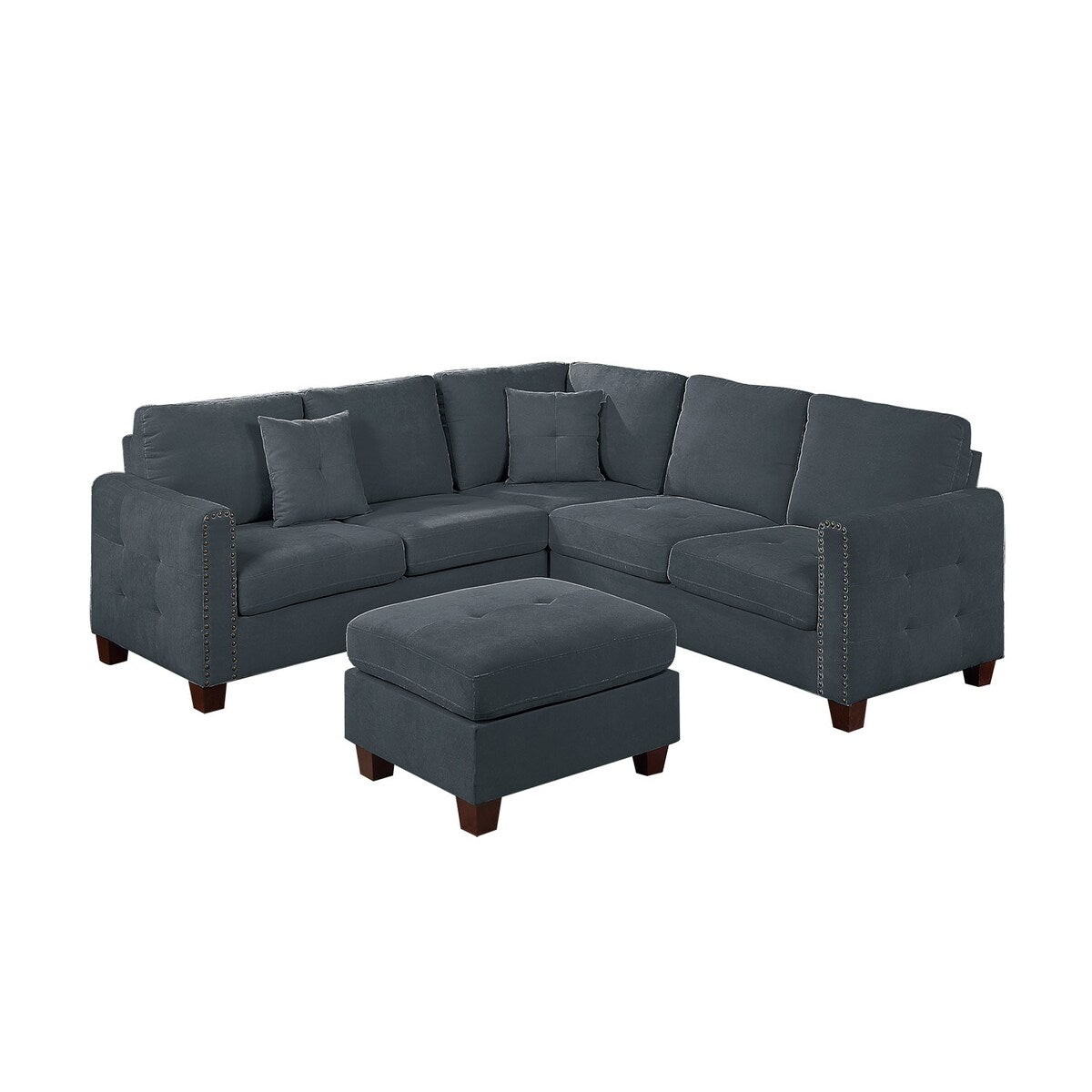 92" Wide Velvet Upholstery Sectional with Ottoman