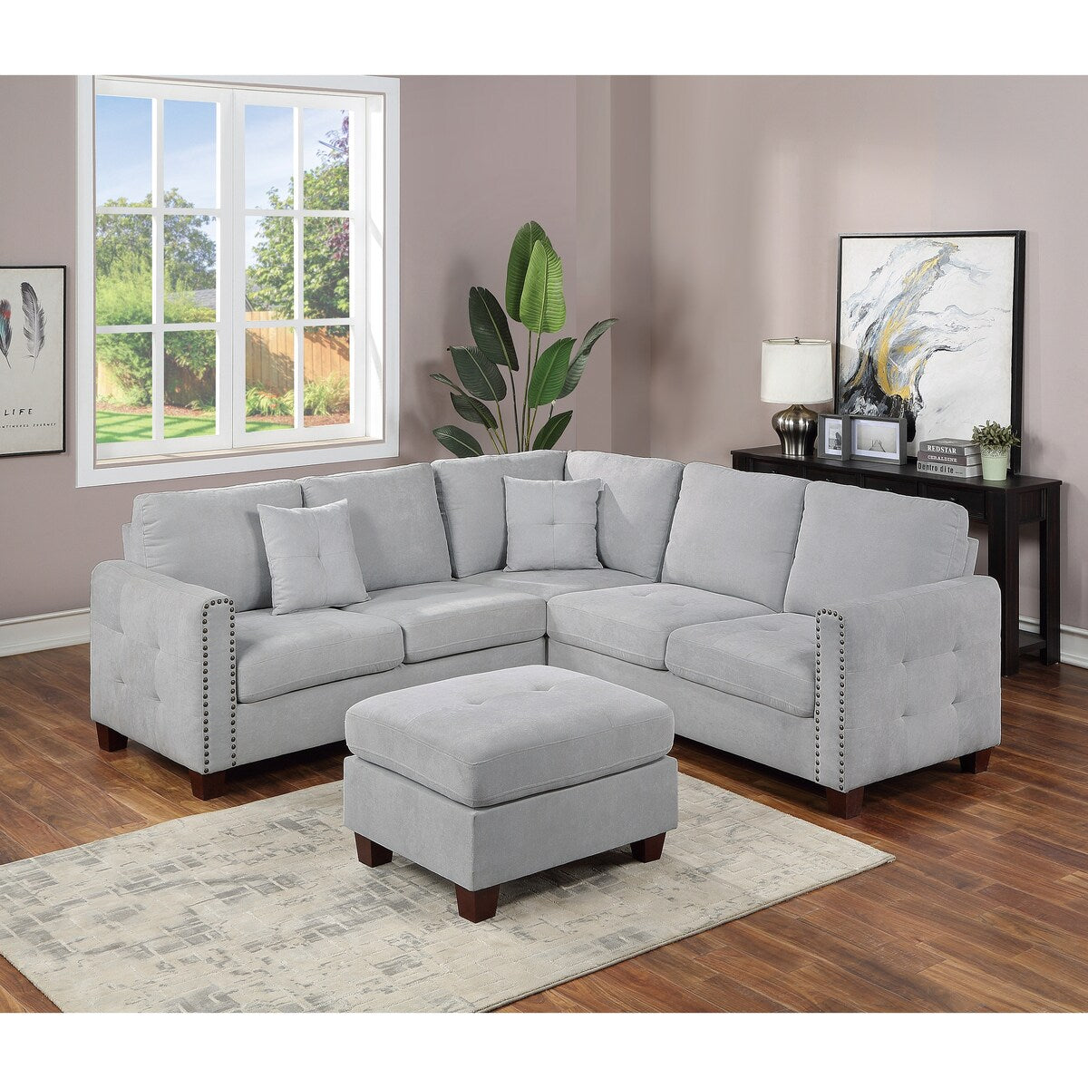 92" Wide Velvet Upholstery Sectional with Ottoman