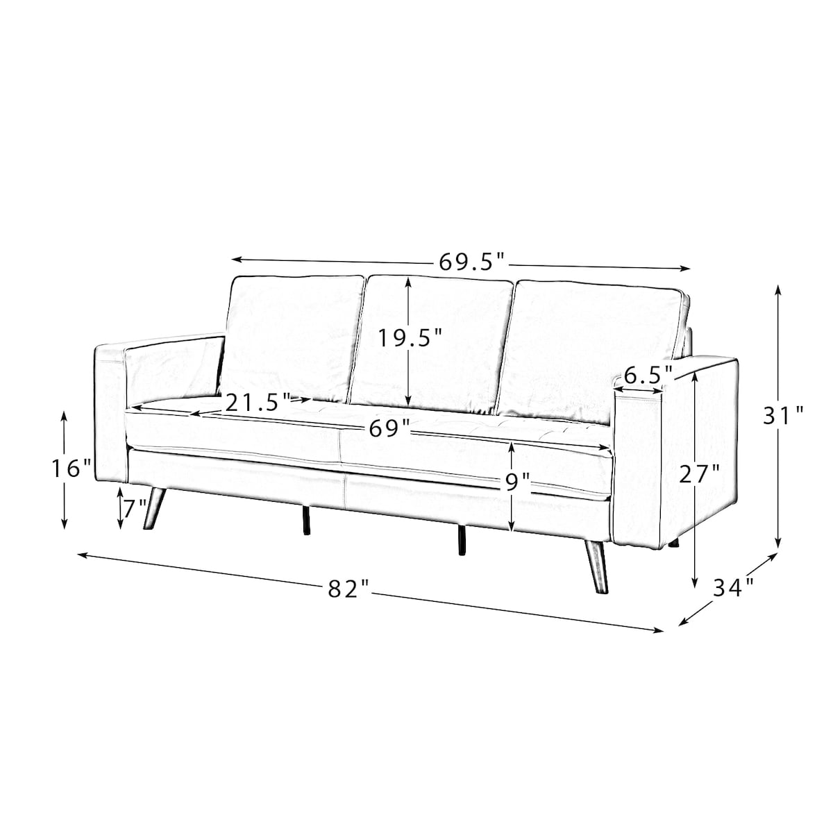 93" Genuine Leather Sofa