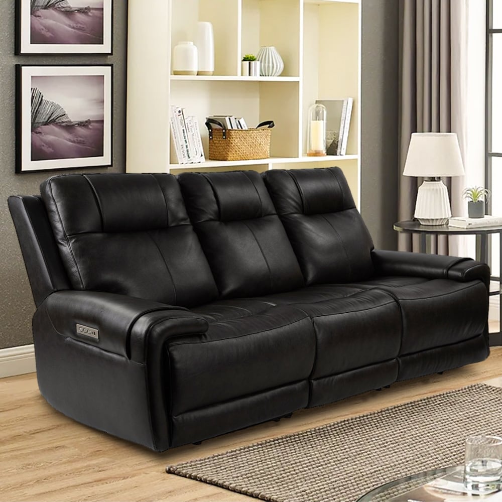 93" Wide Top Grain Leather Power Reclining Sofa with USB Port
