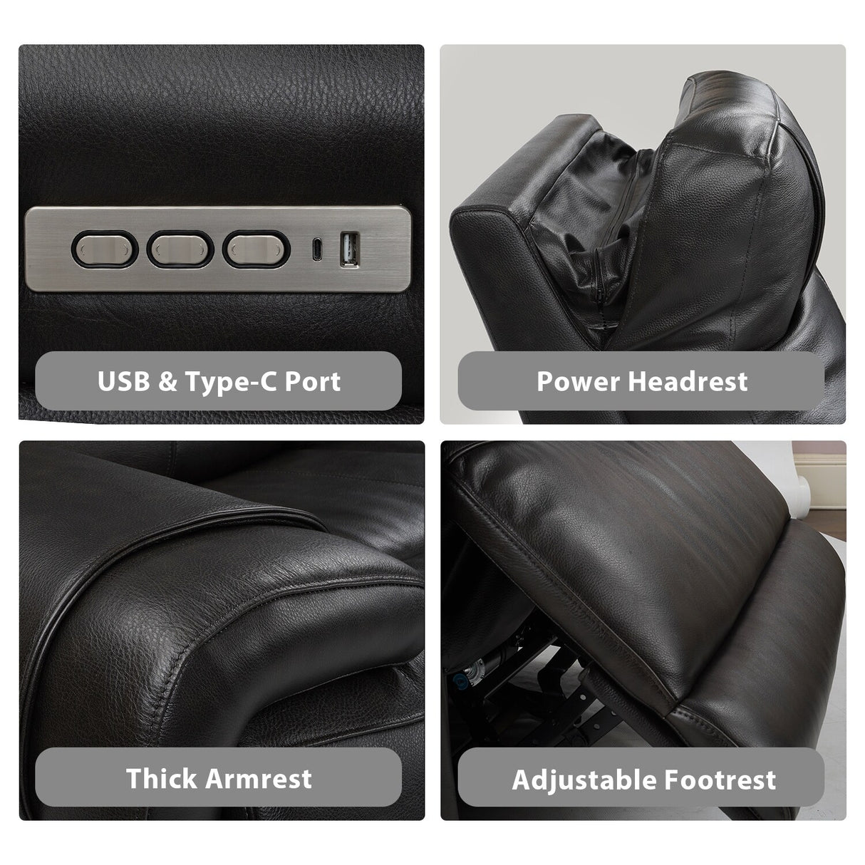 93" Wide Top Grain Leather Power Reclining Sofa with USB Port