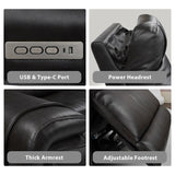 93" Wide Top Grain Leather Power Reclining Sofa with USB Port