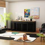 93" Wooden Large Dog Crate Furniture with 2 Rooms,3 Drawers & Dividers