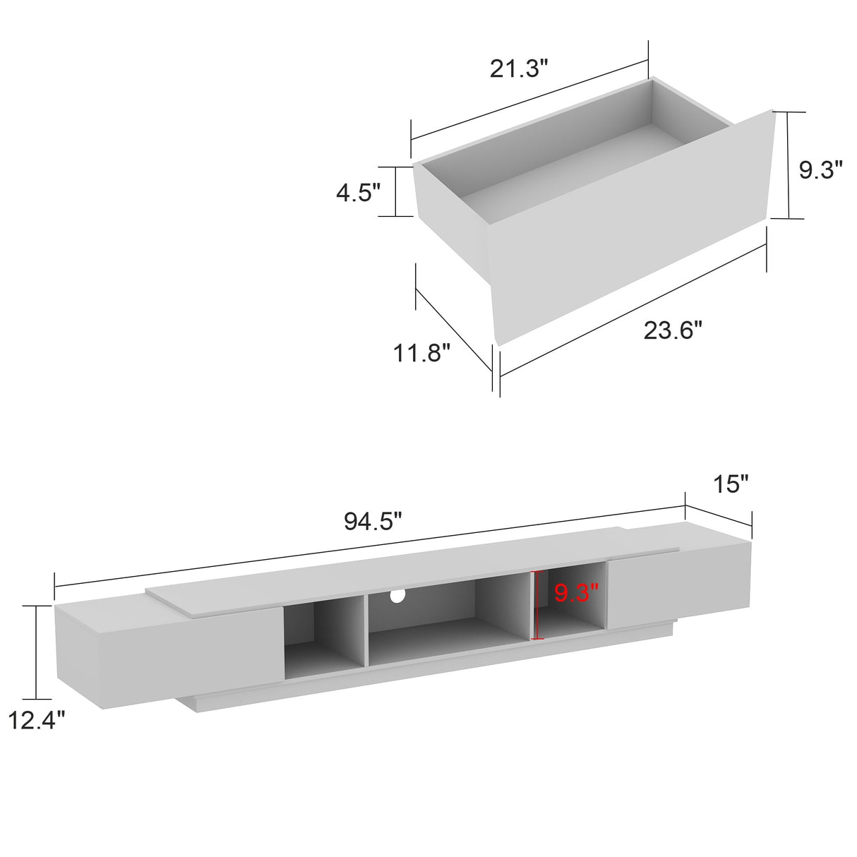 94.5" TV Stand Efficient Cable Management and Spacious Storage Console