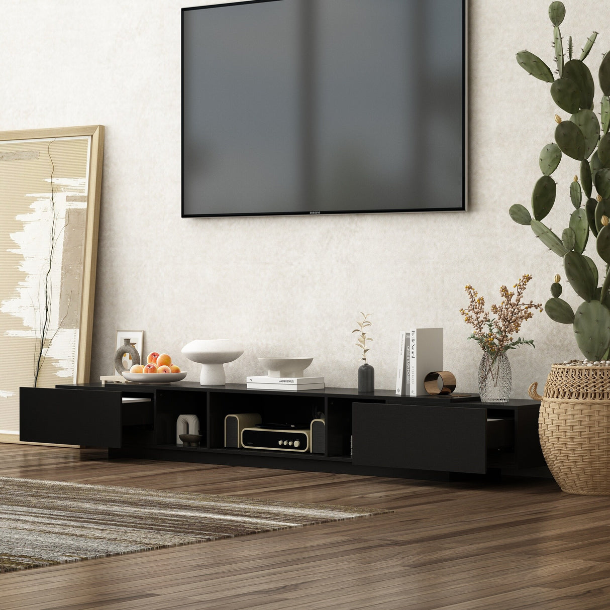 94.5" TV Stand Efficient Cable Management and Spacious Storage Console