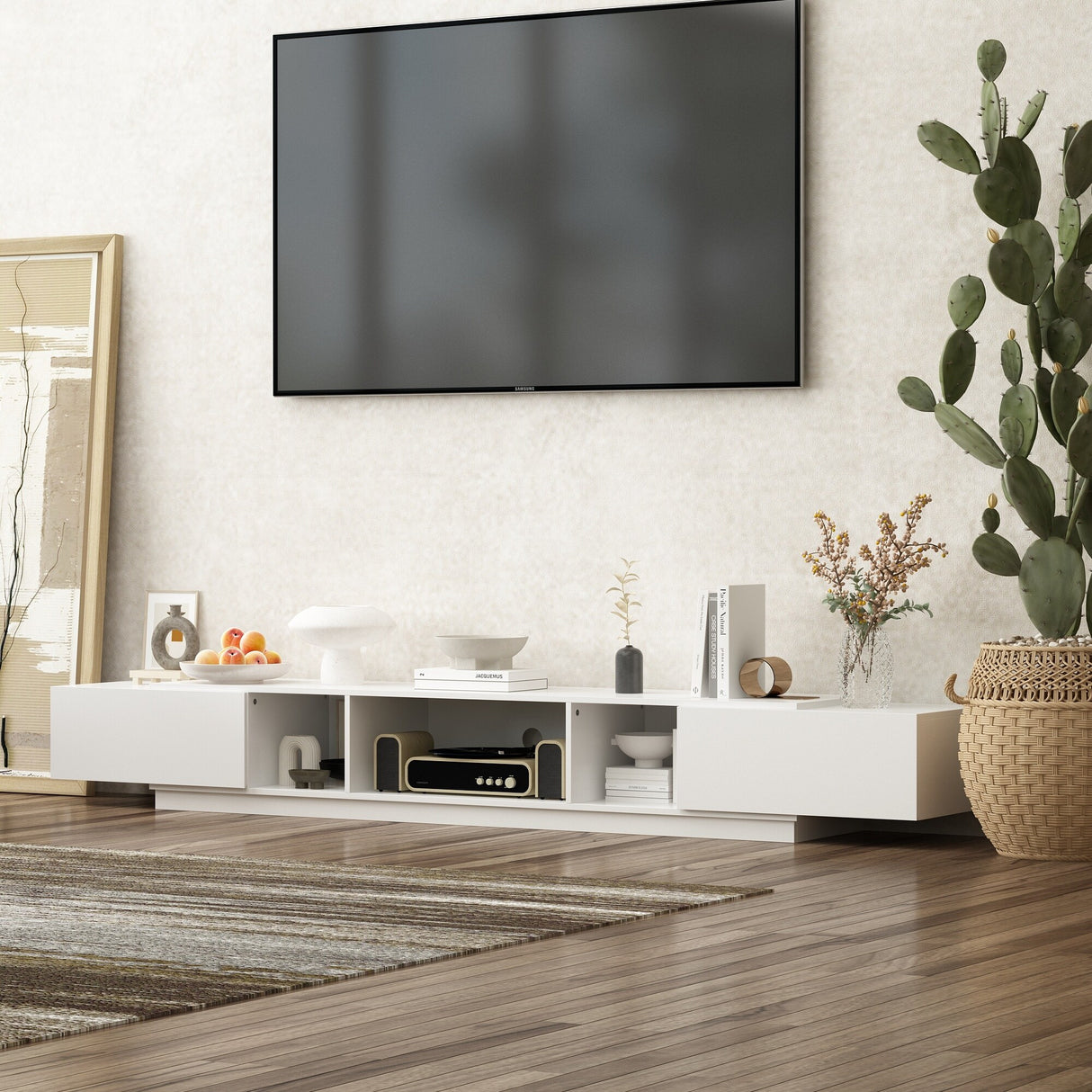94.5" TV Stand Efficient Cable Management and Spacious Storage Console