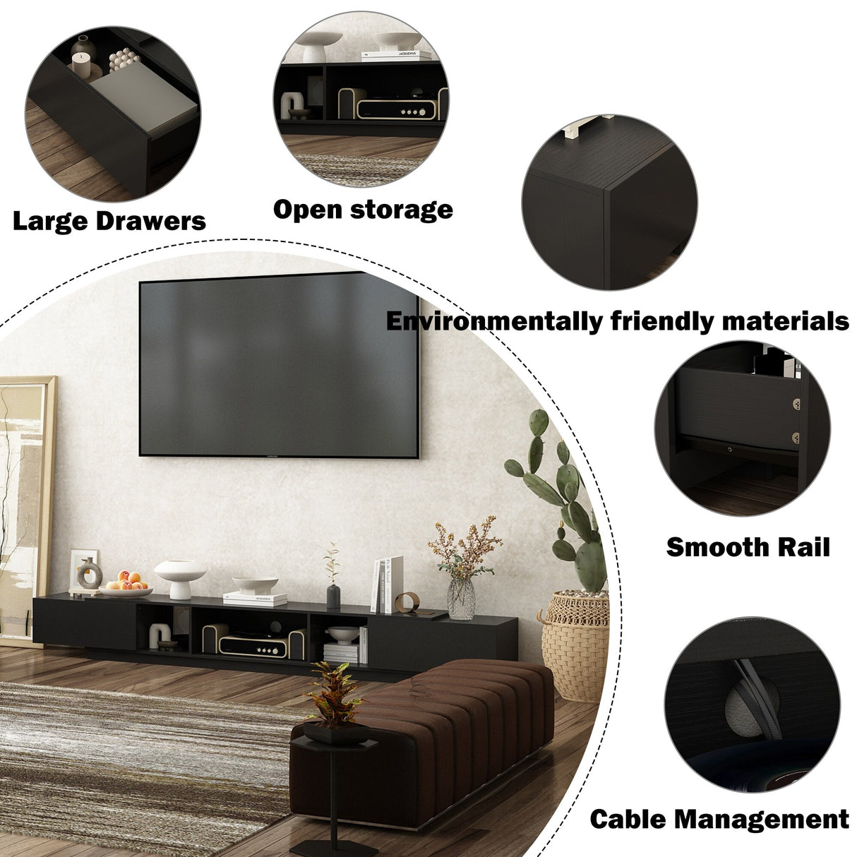 94.5" TV Stand Efficient Cable Management and Spacious Storage Console