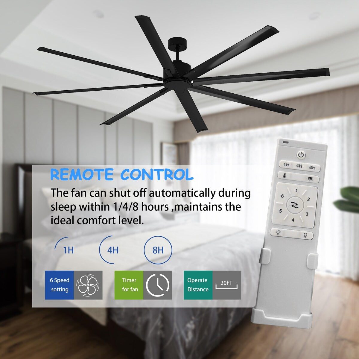 96-Inch Ceiling Fan with Black Aluminum Blades and DC Motor