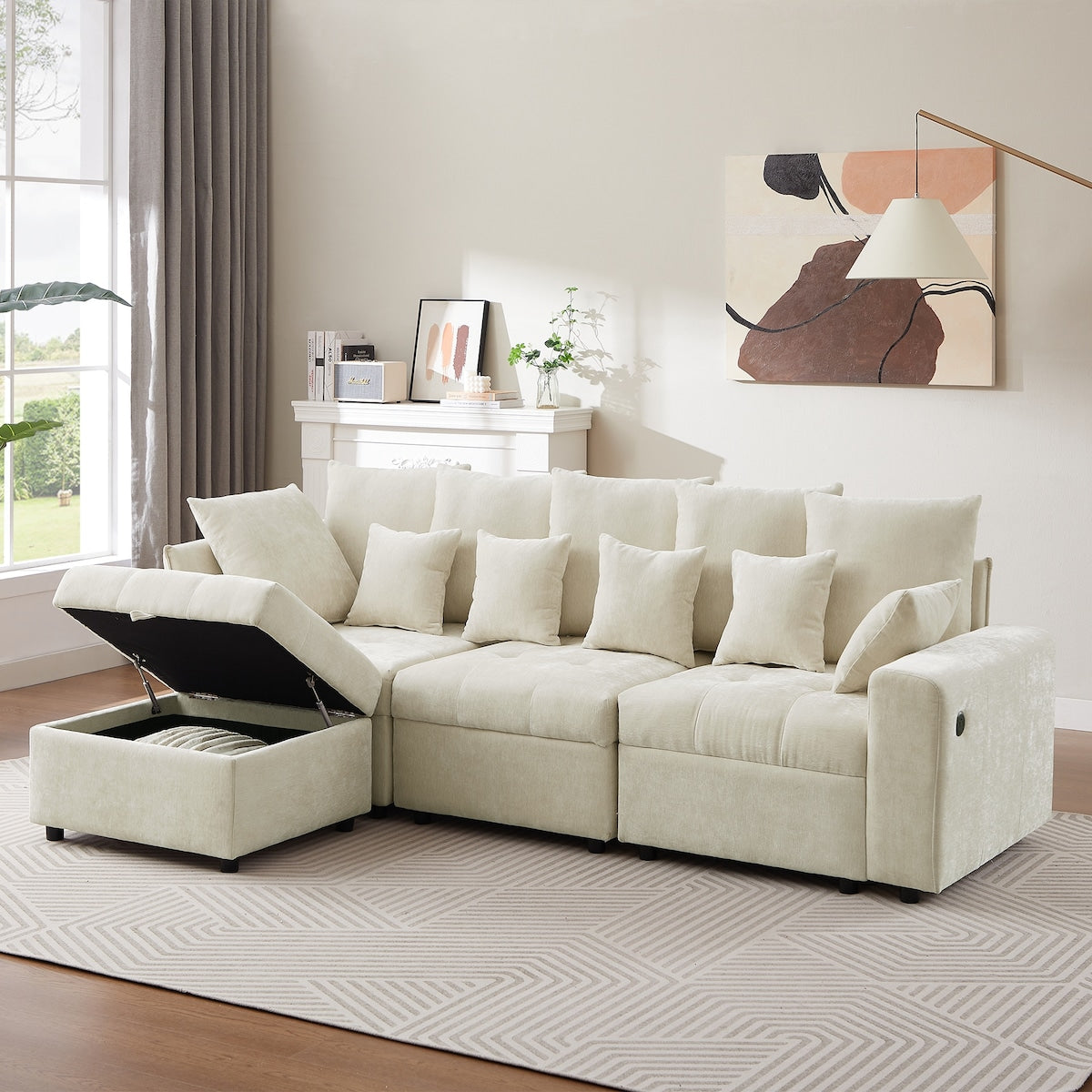 96.45"Sectional sofa Modular Sofa Couch with Three USB Ports, a Remova
