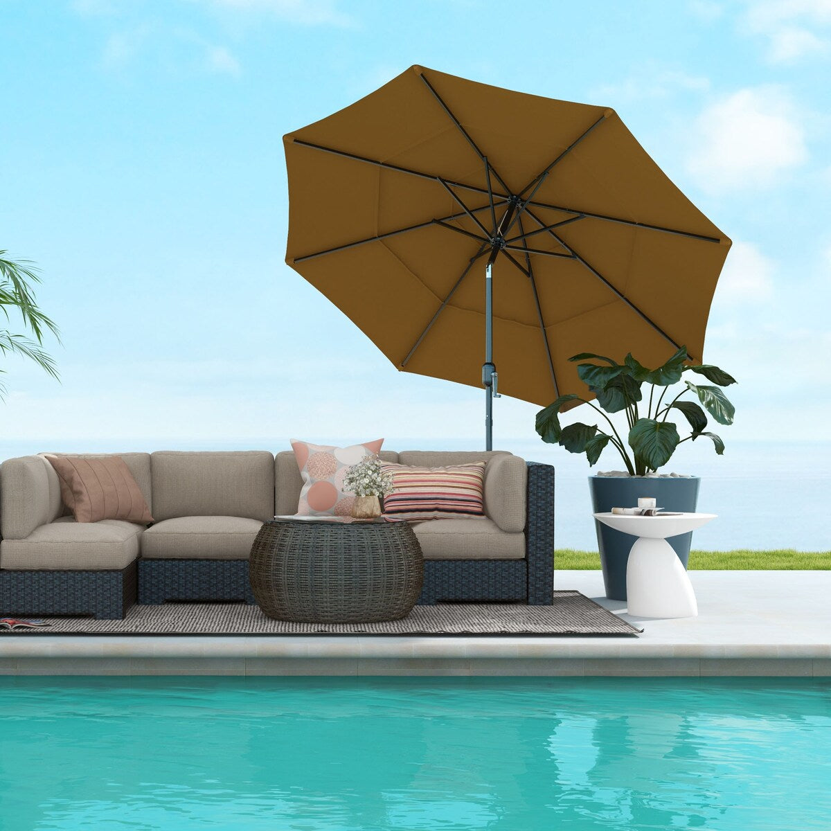 9FT 3 Tiers Patio Umbrella with Crank and Push Button Tilt