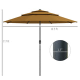 9FT 3 Tiers Patio Umbrella with Crank and Push Button Tilt