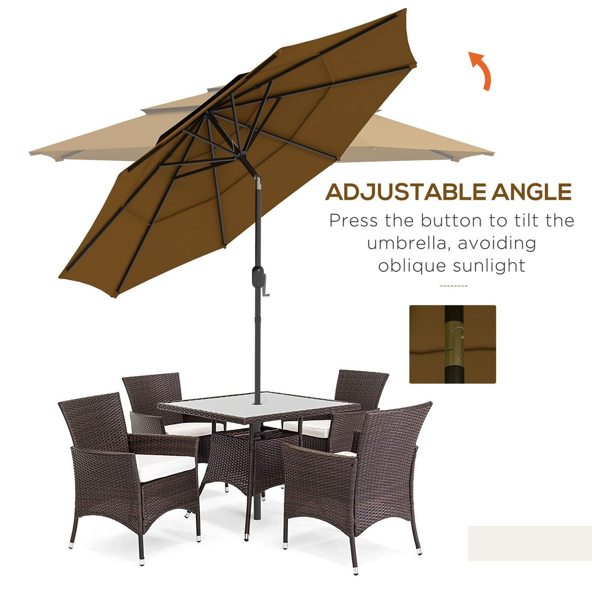 9FT 3 Tiers Patio Umbrella with Crank and Push Button Tilt
