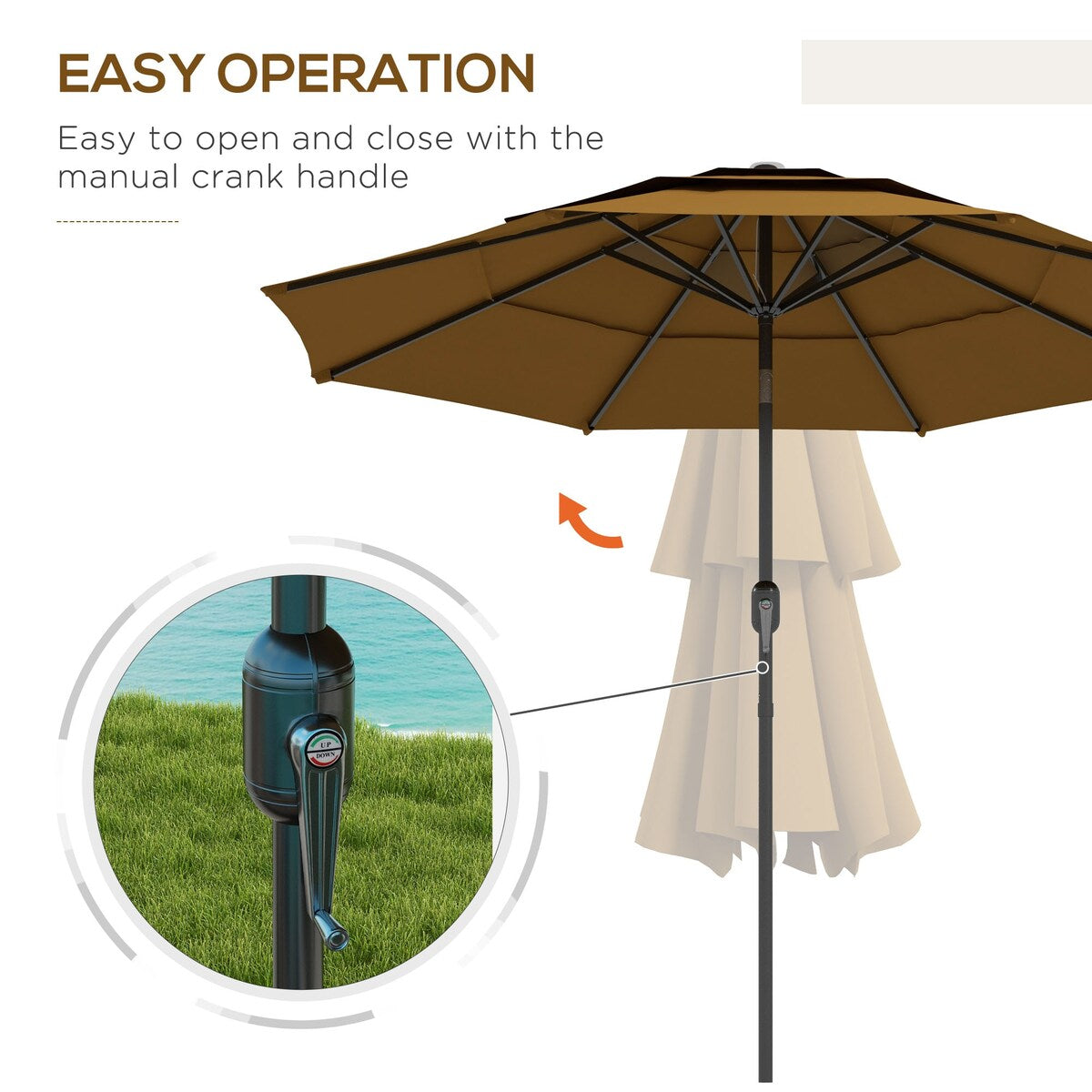 9FT 3 Tiers Patio Umbrella with Crank and Push Button Tilt