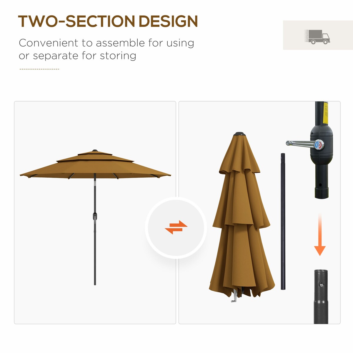 9FT 3 Tiers Patio Umbrella with Crank and Push Button Tilt