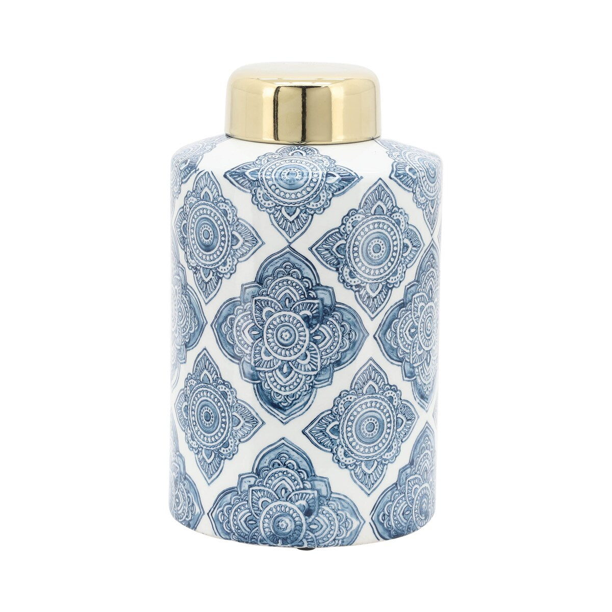 9" Ceramic Jar Contemporary Blue and White Floral Design Decorative Jar Accent Home or Office Table Decor Kitchen - 6" x 6" x 9"