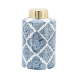 9" Ceramic Jar Contemporary Blue and White Floral Design Decorative Jar Accent Home or Office Table Decor Kitchen - 6" x 6" x 9"
